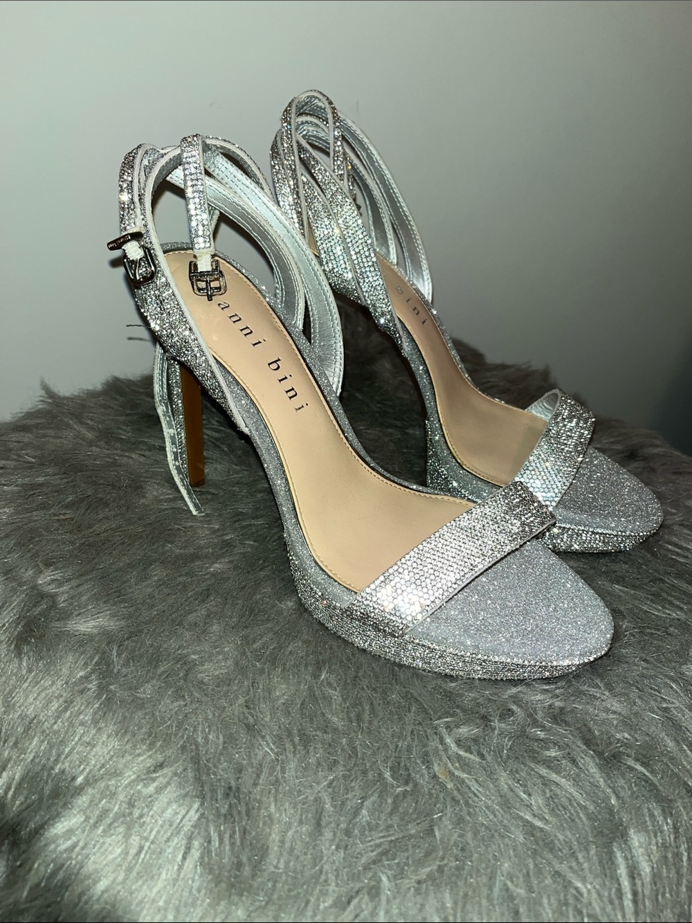 Gianni Bini Silver Glitter Open-Toe Stiletto Sandals